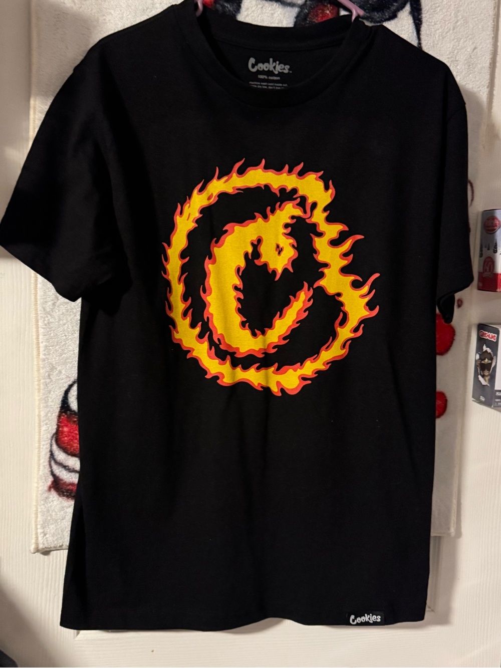 Cookies Black Short-Sleeve Tee with Yellow & Orange Flame Graphic